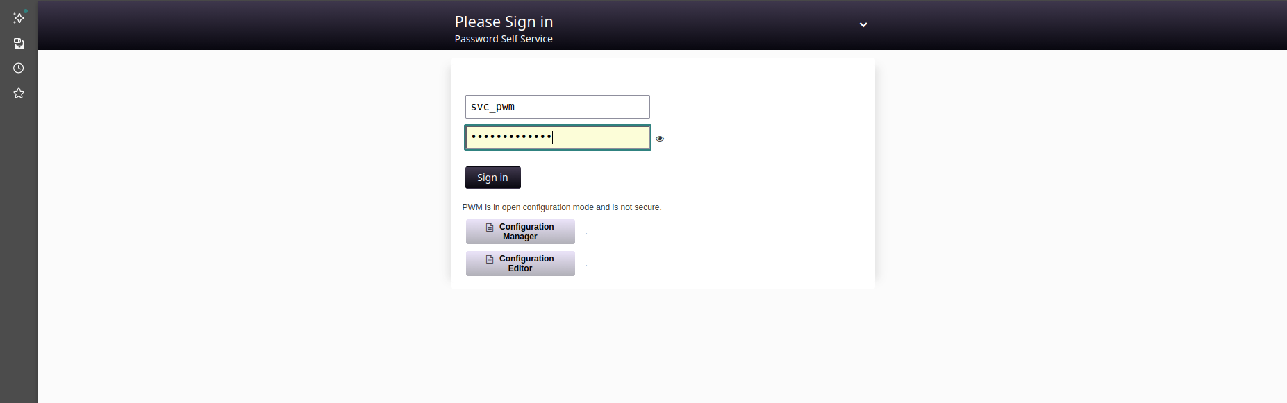 PWM sign-in page with svc_pwm