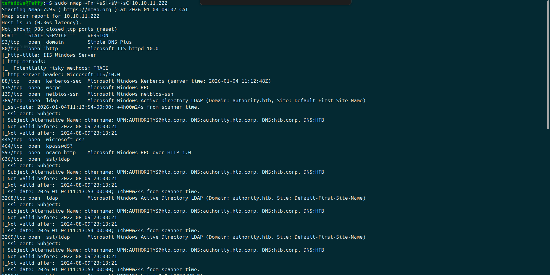 Nmap full scan of Authority