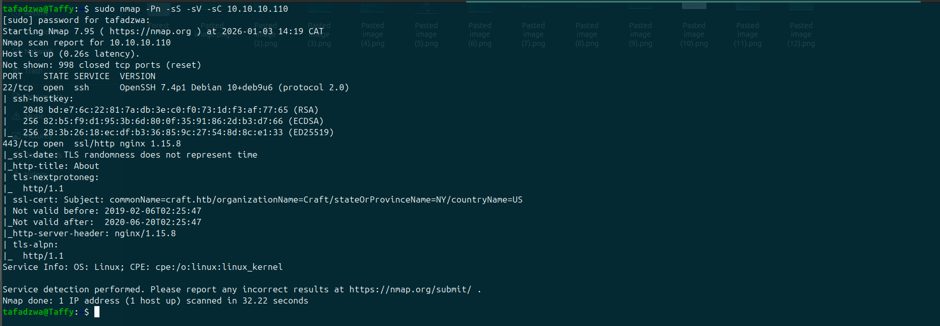 Initial shell inside the Craft API container