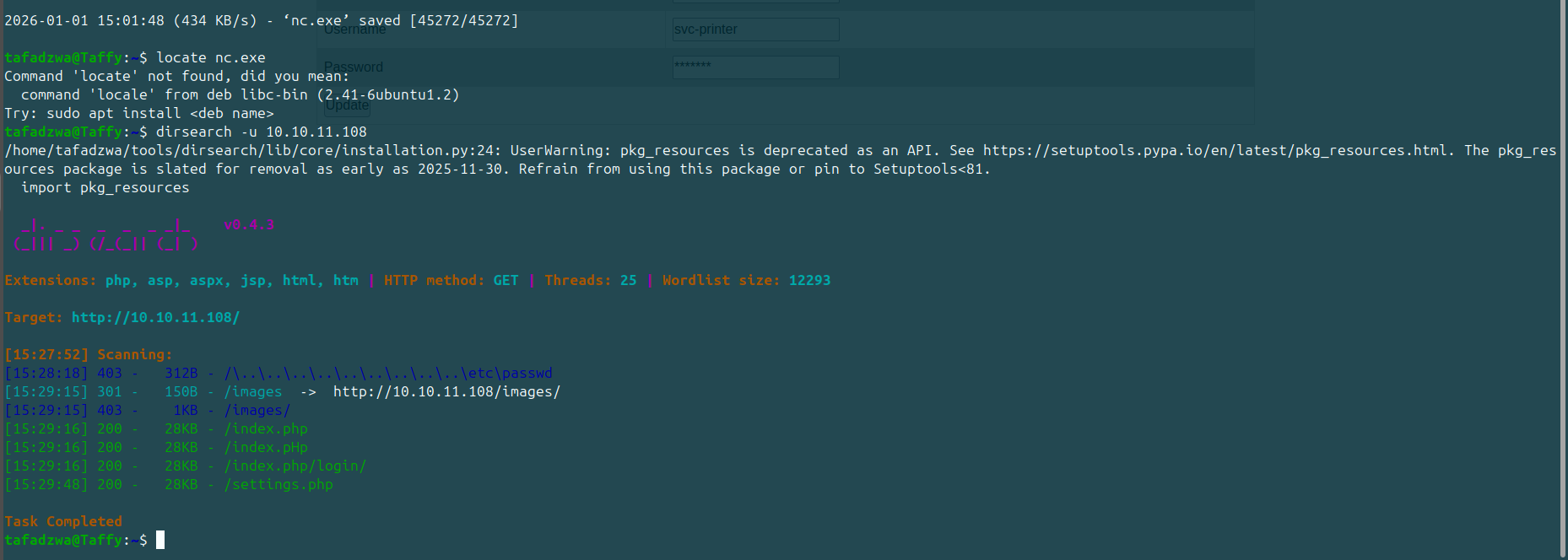 Dirsearch — only index.php, settings.php, /images