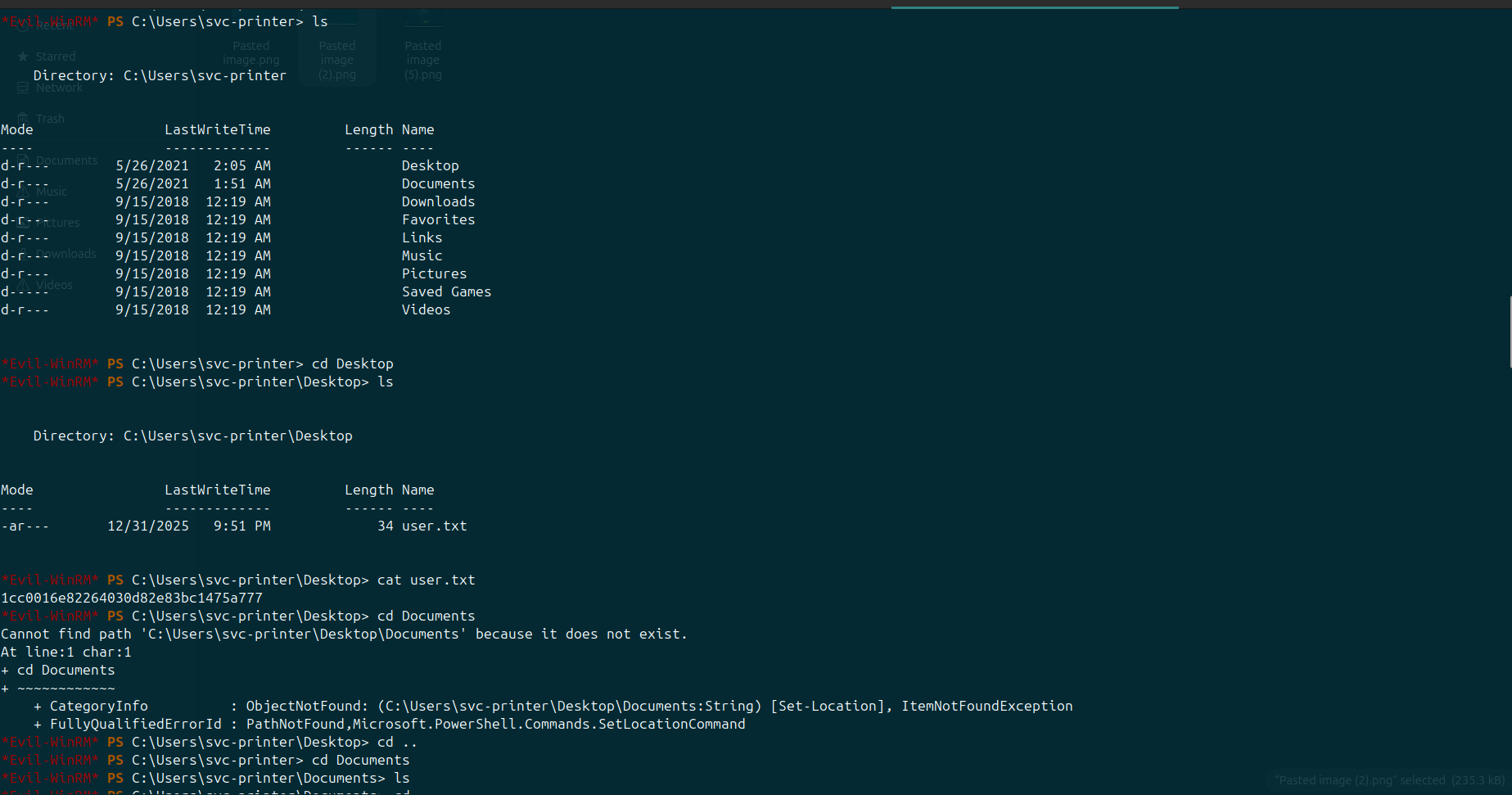 Evil-WinRM as svc-printer + user.txt found on Desktop