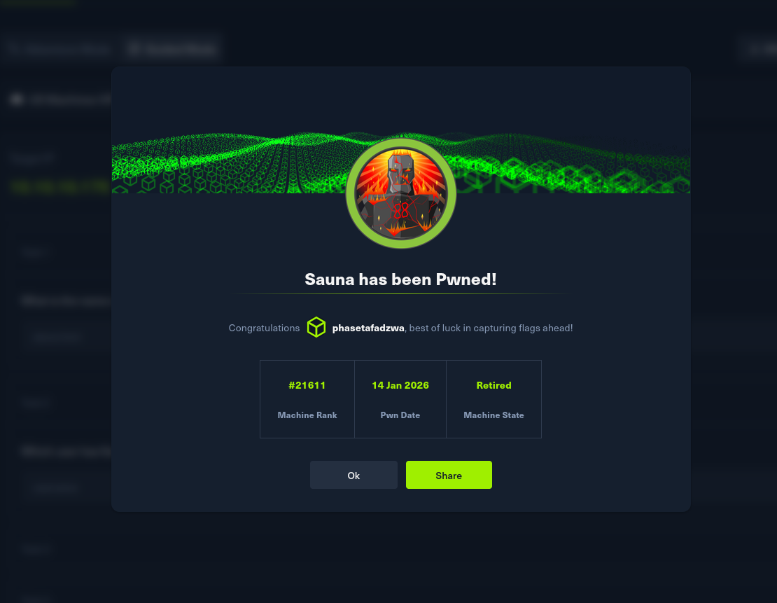Sauna pwn confirmation